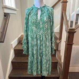 SUNCOO Paris Green and White Floral Flowing Dress Size Small (T1)